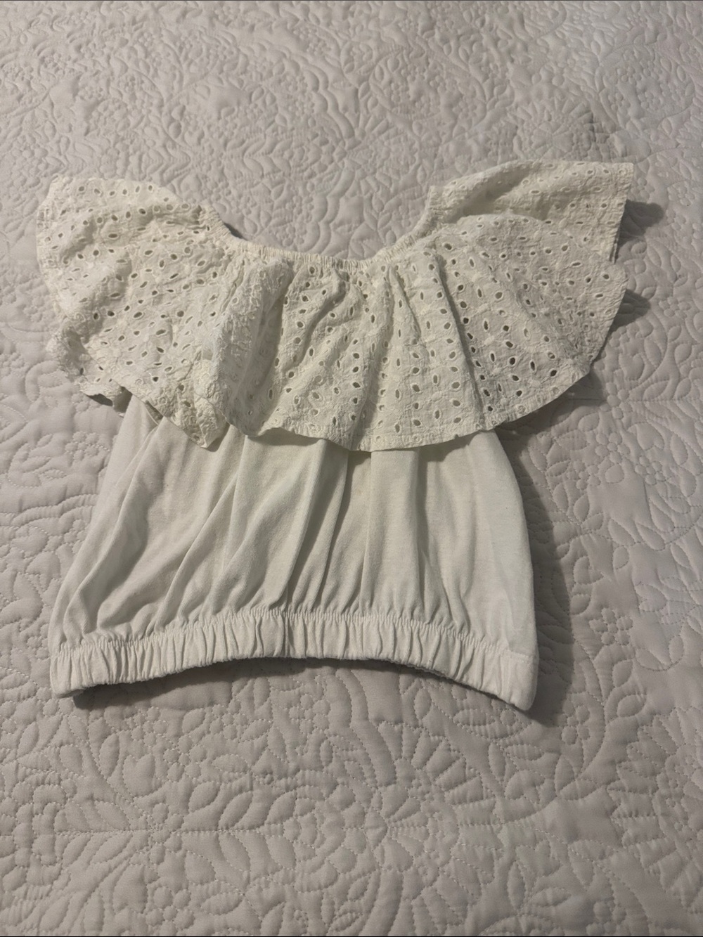 Jessica Simpson White Eyelet Ruffle Off-Shoulder Tank Top - Kids